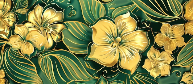 Floral seamless pattern in gold and green for festive occasions