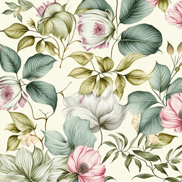 Photo floral seamless pattern handrawn art design for background