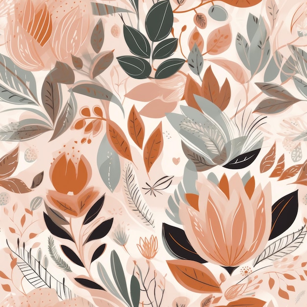 The floral seamless pattern illustration summer flower and rose gold details Generative AI