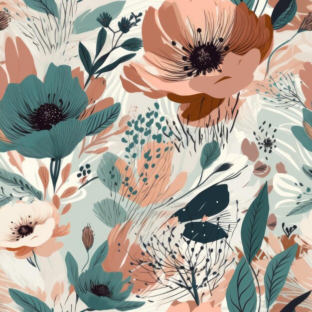 The floral seamless pattern illustration summer flower and rose gold details Generative AI