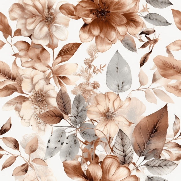 The floral seamless pattern illustration traditional watercolor and rose gold details Generative AI