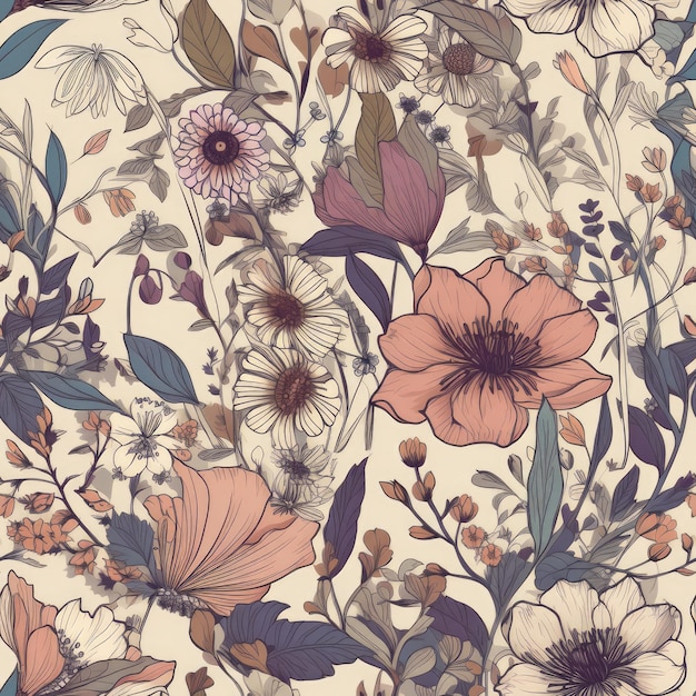 The floral seamless pattern illustration traditional watercolor and rose gold details Generative AI