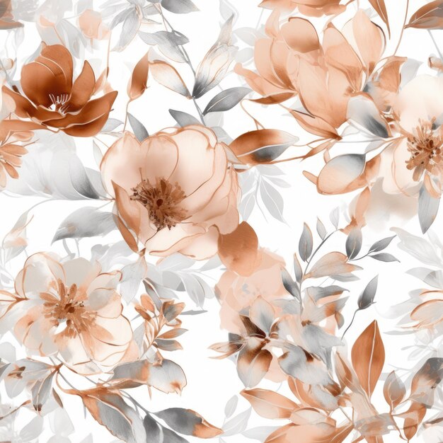 The floral seamless pattern illustration traditional watercolor and rose gold details generative ai