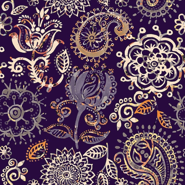 Floral seamless pattern in paisley style Abstract wallpaper with flowers Decorative botanical backdrop