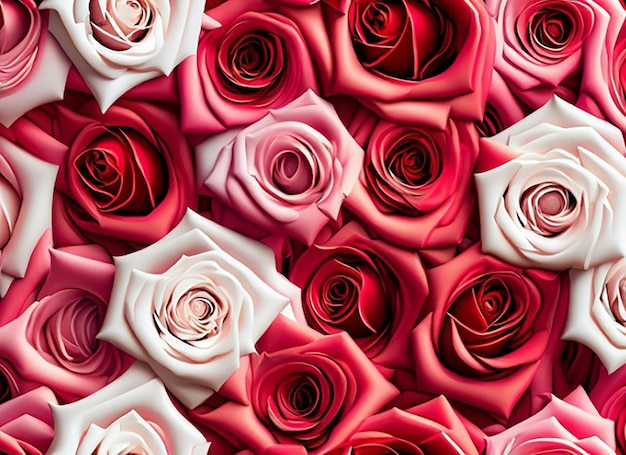 고립된 흰색 배경에 빨간색과 흰색 아름다운 장미 꽃의 꽃무늬 원활한 패턴