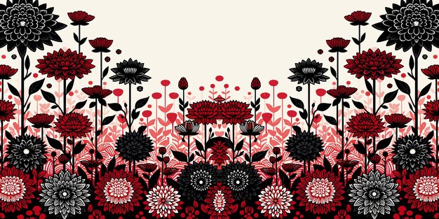 Floral seamless pattern with dahlias and chrysanthemums floral backdrop Vector illustration