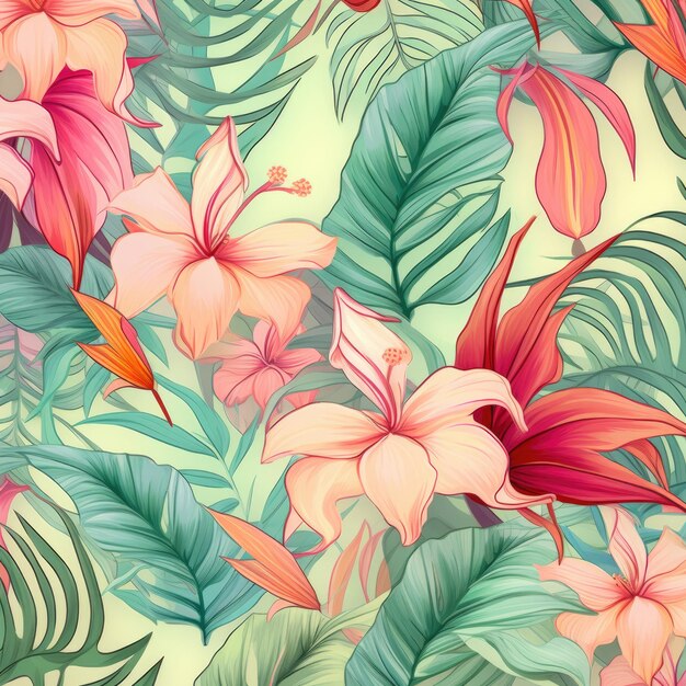 Floral Seamless pattern with leaves