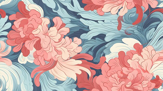 Photo floral seamless pattern with pink and blue