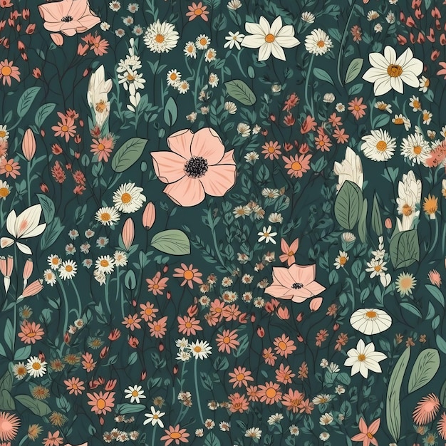 Floral seamless patterns design for paper fabric wallpaper Created with Generative AI technology