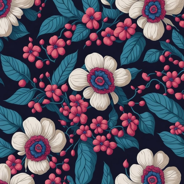 Floral seamless patterns step repeating design black background