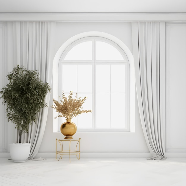 Floral Serenity Golden Ratio Composition of a Beautiful White Room with Gorgeous Furniture and Bloo