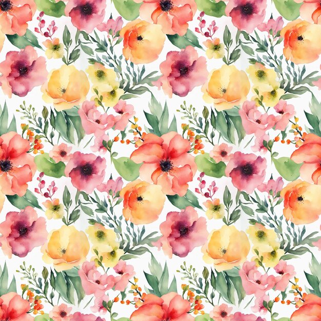 Floral shape watercolor seamless pattern