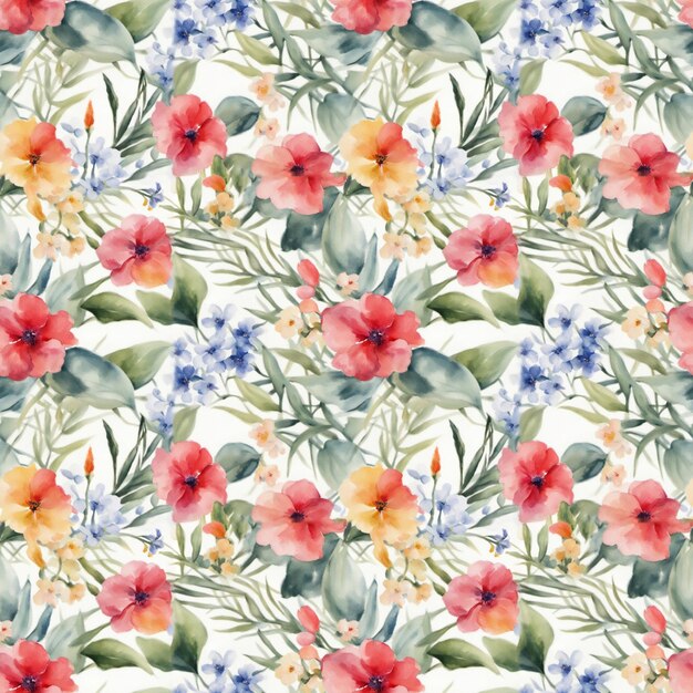 Floral shape watercolor seamless pattern