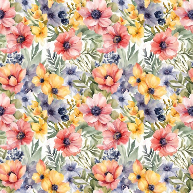 Floral shape watercolor seamless pattern