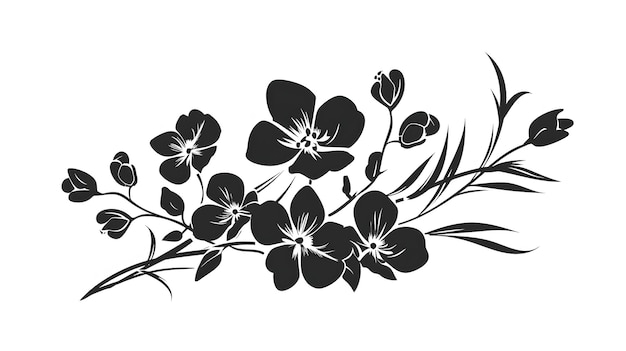 Floral Silhouette Logo with Stylized Black Flowers on White Background