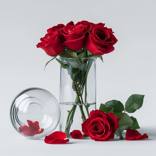 Floral simplicity Glass vase with red roses on clean white backdrop For Social Media Post Size