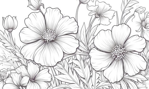 Floral Sketch Delicate Blooms Gracefully Illustrated on a Clean Canvas