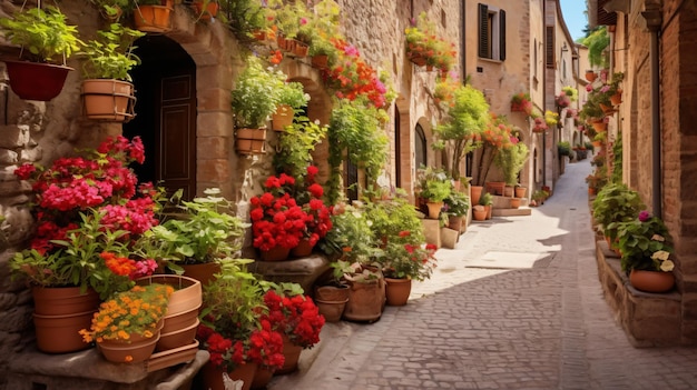사진 이탈리아 중부의 작은 움브리아 지방에 있는 꽃의 거리
