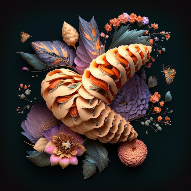 Floral studded Croissants a bird's eye perspective Generative ai