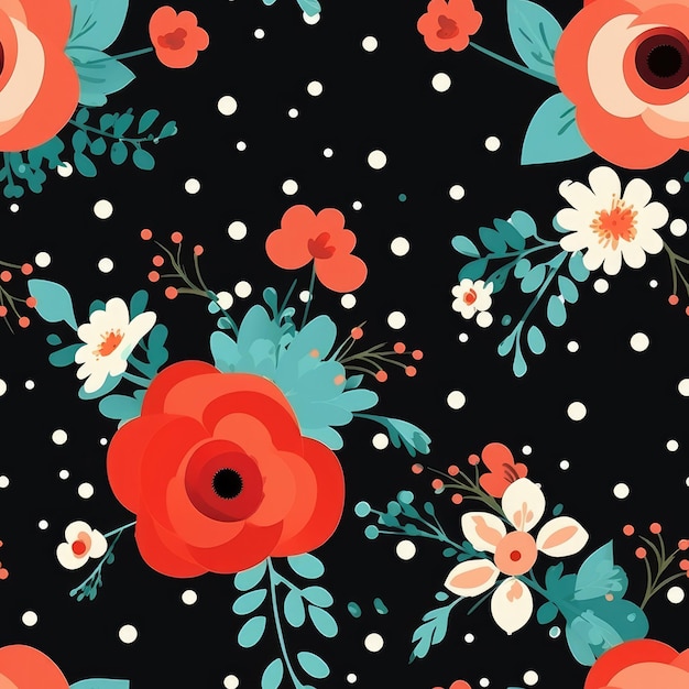 Floral style mix with polka dots seamless pattern