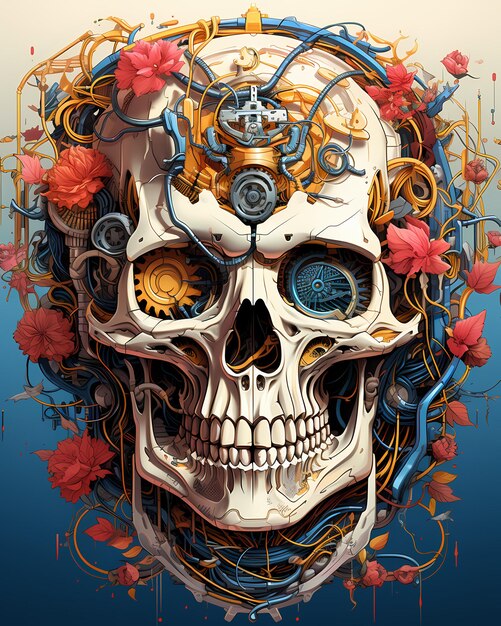 Floral sugar skull flower dark art illustration