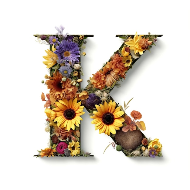 Floral and sunflower colorful illustration letter K Generative AI