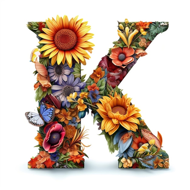 Floral and sunflower colorful illustration letter K Generative AI