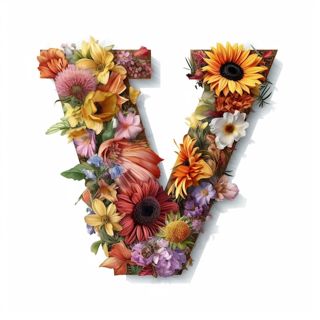 Floral and sunflower colorful illustration letter V Generative AI
