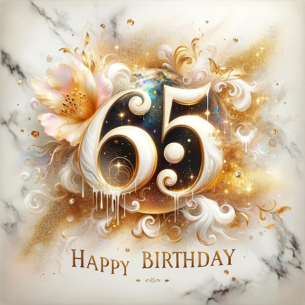 꽃의 소용돌이와 금의 65번째 생일 치크 축하