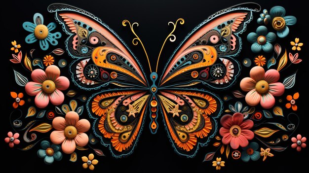 Floral Symphony Multicolor Blossoms and Butterflies in Harmony