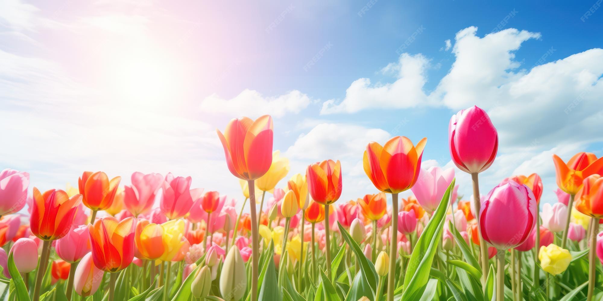 Premium AI Image  Floral Symphony Panorama of Tulip Field Showcasing Different Types