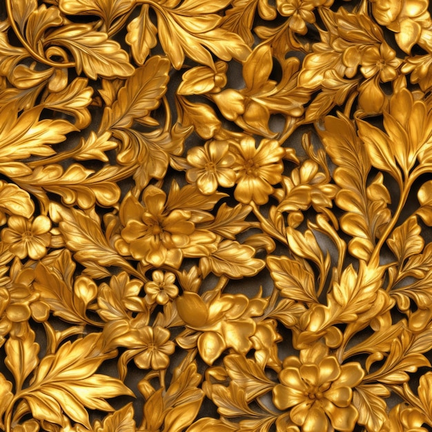 花のテクスチャ ゴールドのシームレス パターン AI 生成