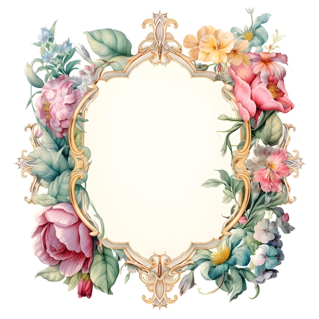 Photo floral themed ornamental frame with intricate botanical flower