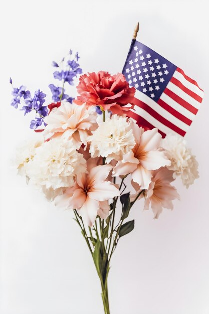 Floral Tribute Vibrant American Flag Color Flowers on an Isolated White Background