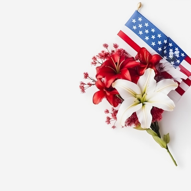 Floral Tribute Vibrant American Flag Color Flowers on an Isolated White Background