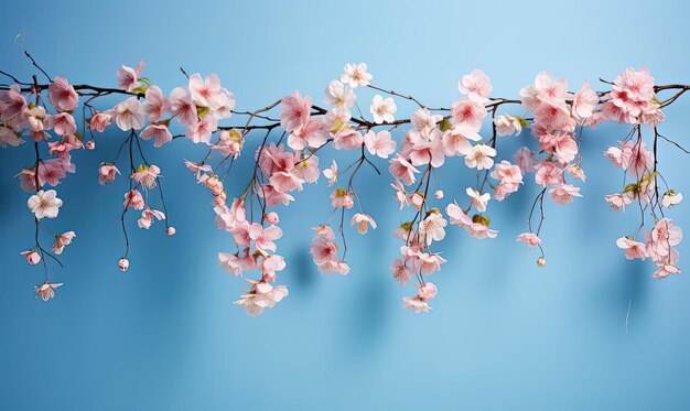 floral vines hanging over a blue in the style of colorful minimalism