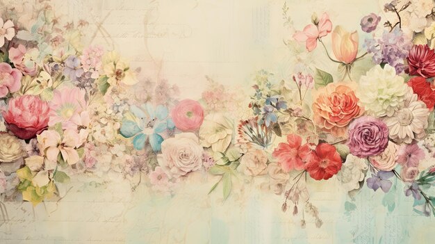 floral vintage background with copy space fresh spring flowers