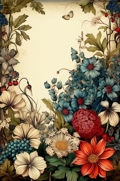 Floral vintage paper backdrop created with generative AI