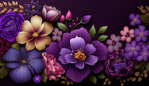 Floral violet color assorted flowers background AI Generated