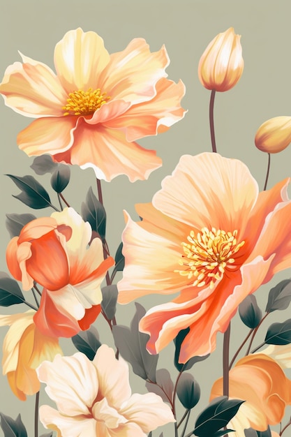 A floral wallpaper that says'orange'on it