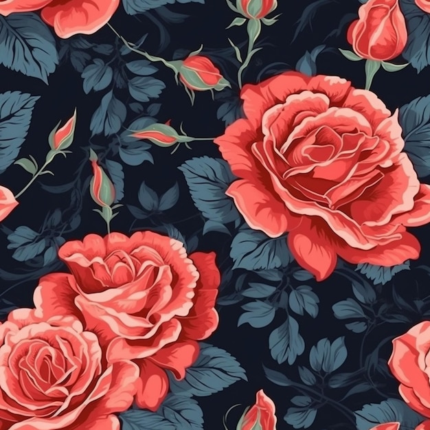 A floral wallpaper that says roses on it.