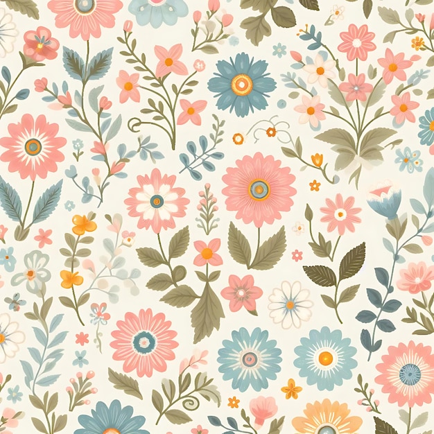 a floral wallpaper with different flowers and leaves