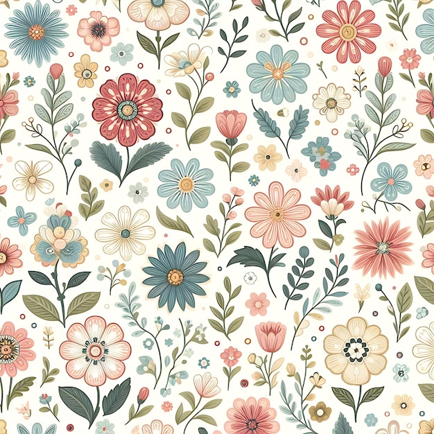 a floral wallpaper with different flowers and leaves