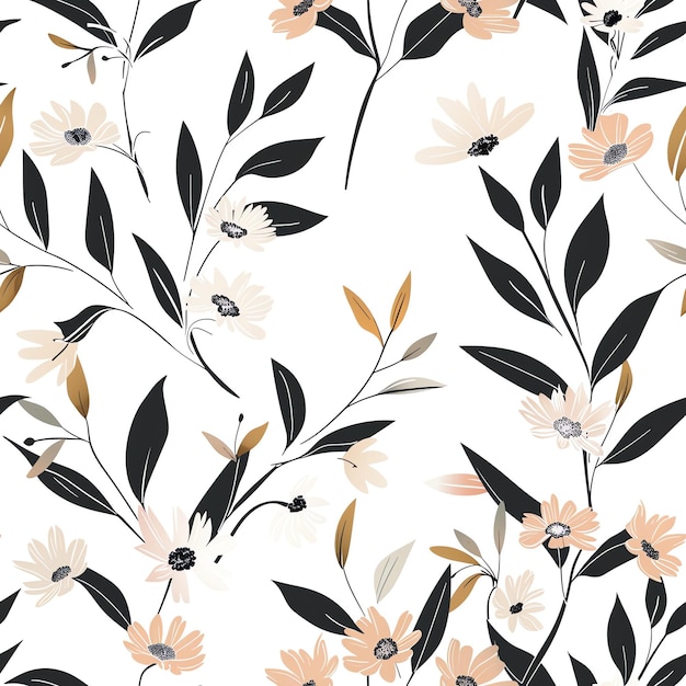 a floral wallpaper with flowers and leaves and a butterfly