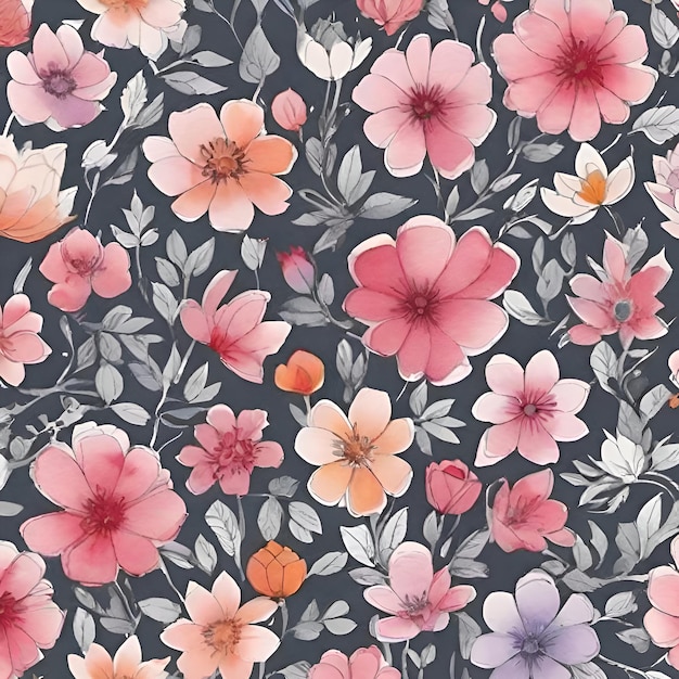 A floral wallpaper with flowers and leaves