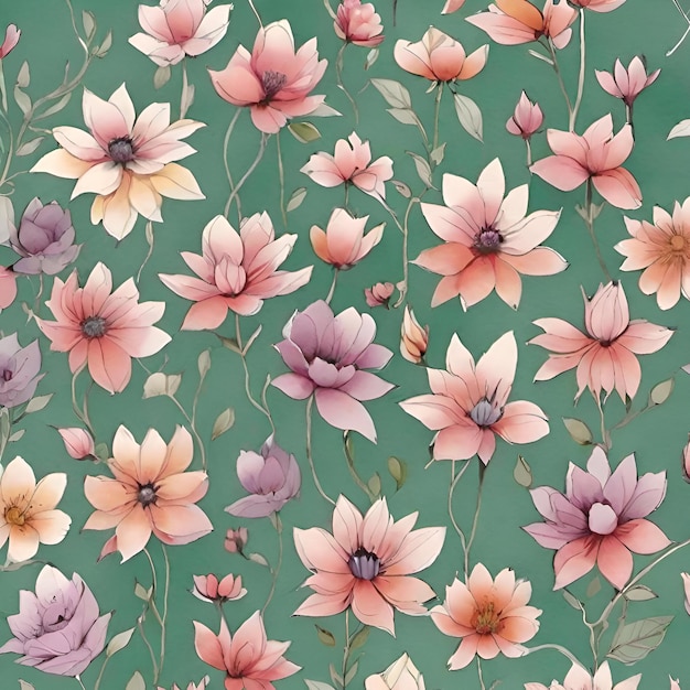 A floral wallpaper with flowers and leaves