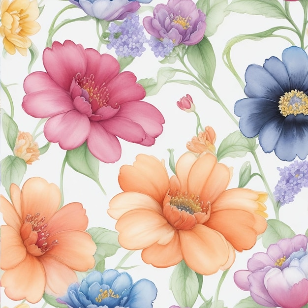 A floral wallpaper with flowers and leaves