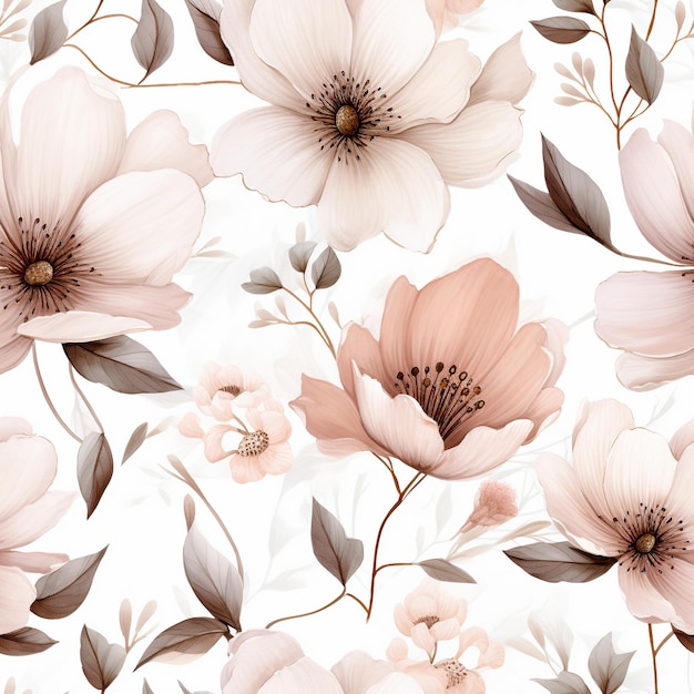 a floral wallpaper with flowers in pink and brown