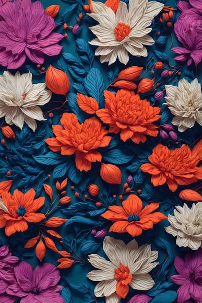 잎과 꽃이 있는 꽃무늬 벽지 하와이 꽃 디자인