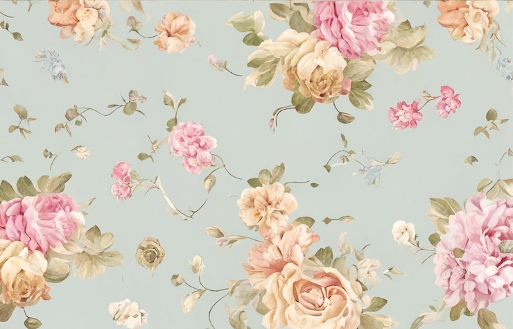 Premium Photo A floral wallpaper with a pink and green flower on it